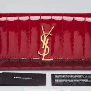 Yves Saint Laurent red patent leather Vicky wallet